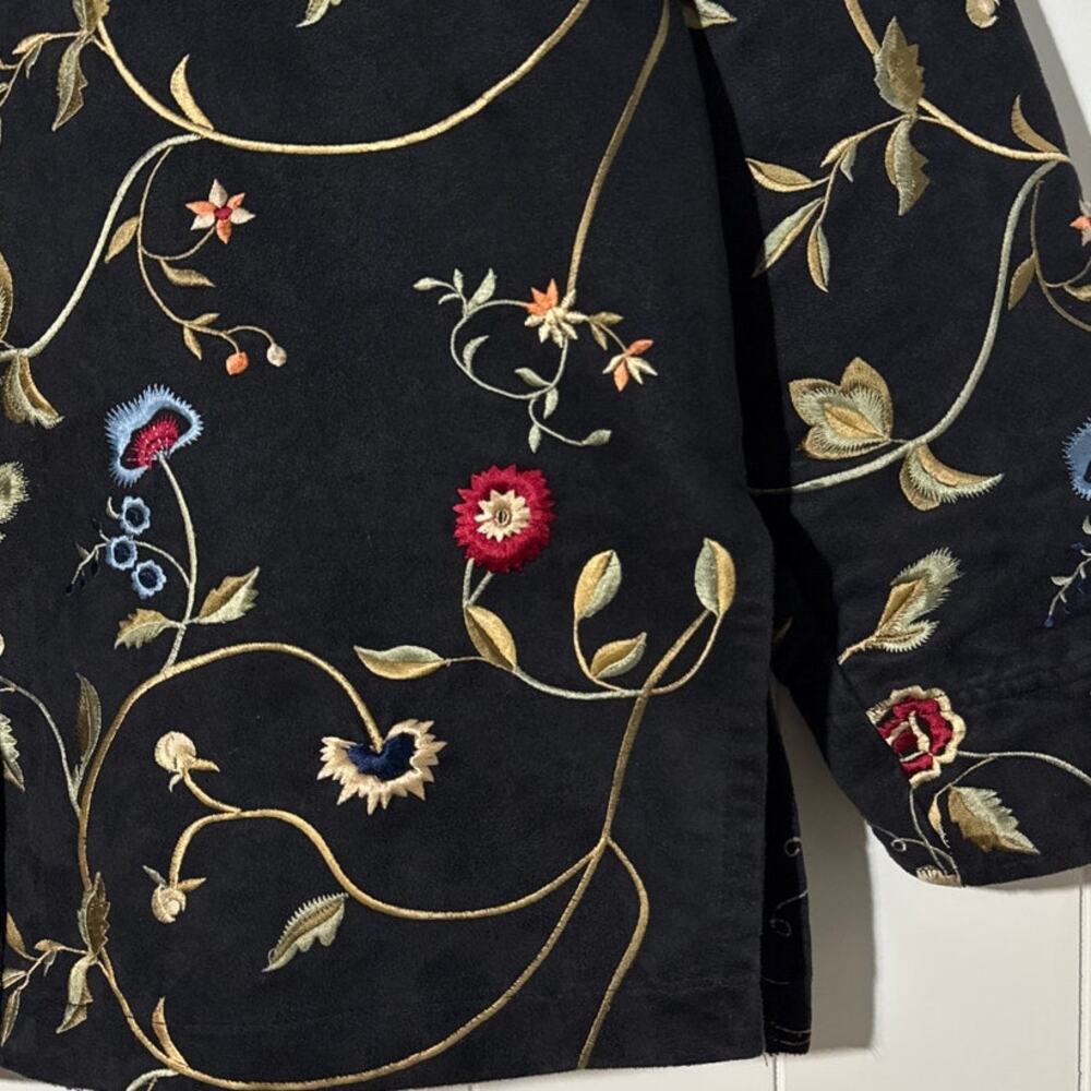 Painted Pony Jacket Black Embroidered Floral Button Front Artwear Womens Small - Picture 2 of 11